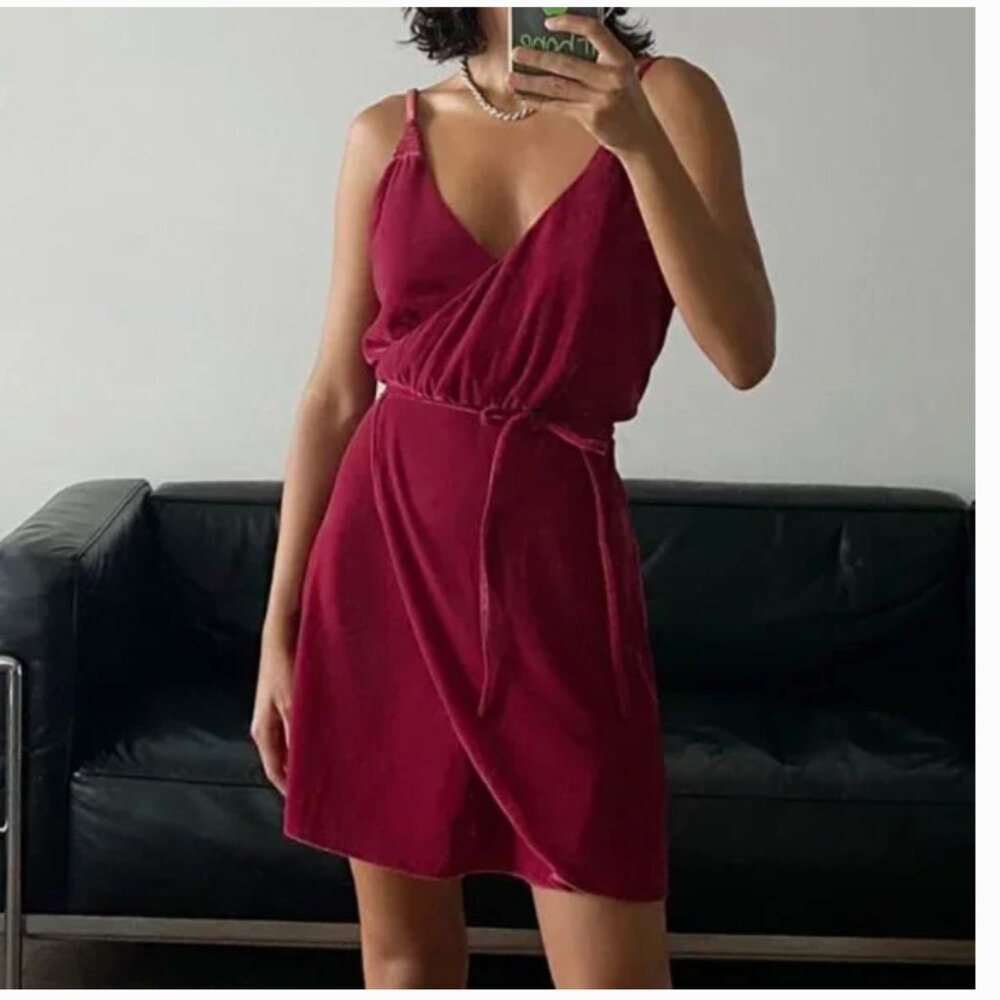 ⭐️ Joelle Velvet Surplice Faux Wrap Art Peasant Hipster Hippie Chic Mini Dress
